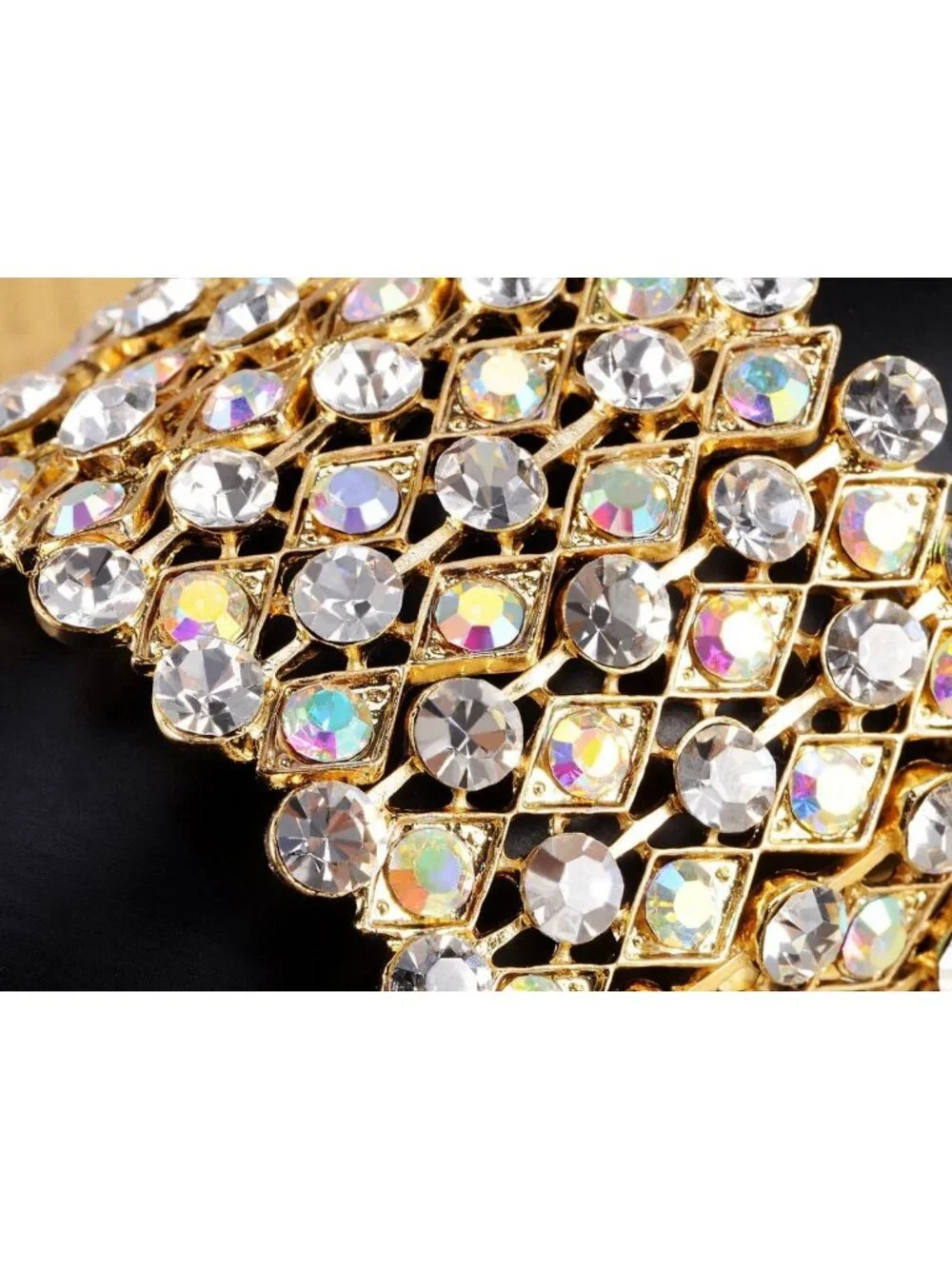 Stunning Aurora Borealis Crystal Cuff Bracelet - Stretch Wide Open Design for